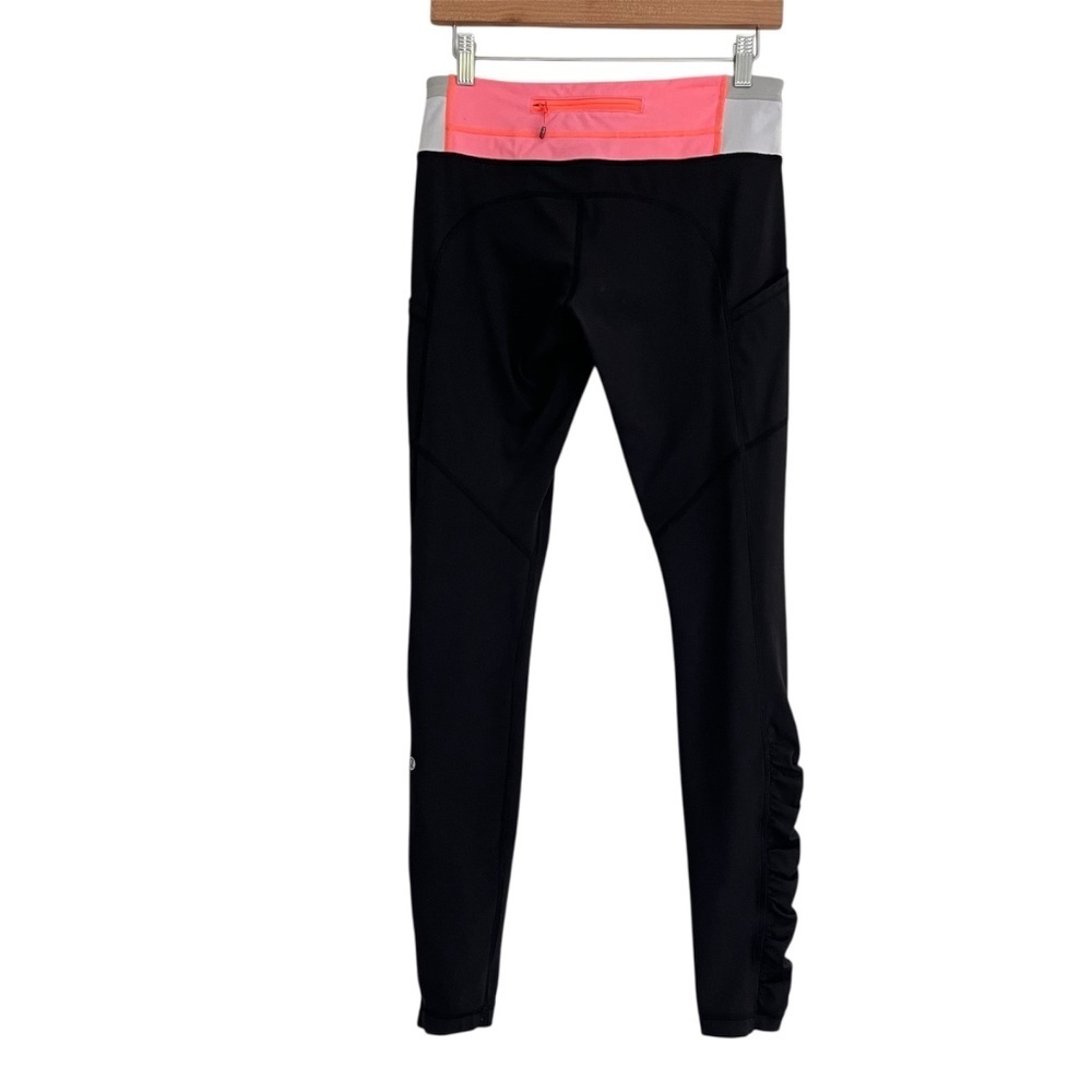 Lululemon Speed Up Black Leggings Sz 6 Coral Pink Zip Pocket  Ruched Ankle Gym - Picture 2 of 13